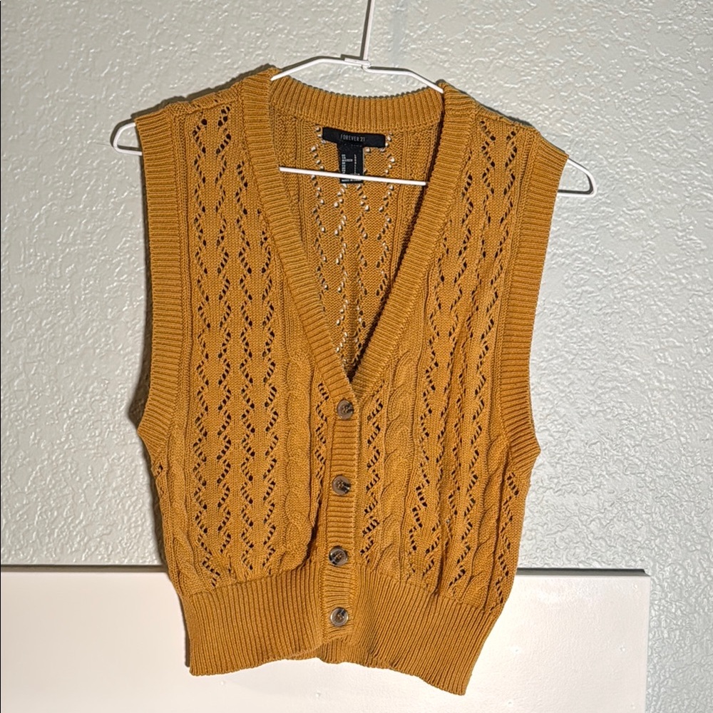 Mustard Yellow Knit Button-Up Cropped Vest